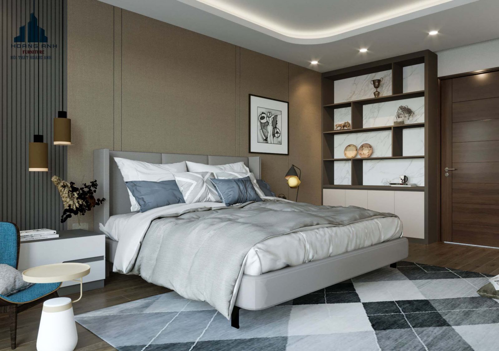 Thiết kế nội thất phòng ngủ Master được sử dụng gỗ MDF chống ẩm An Cường